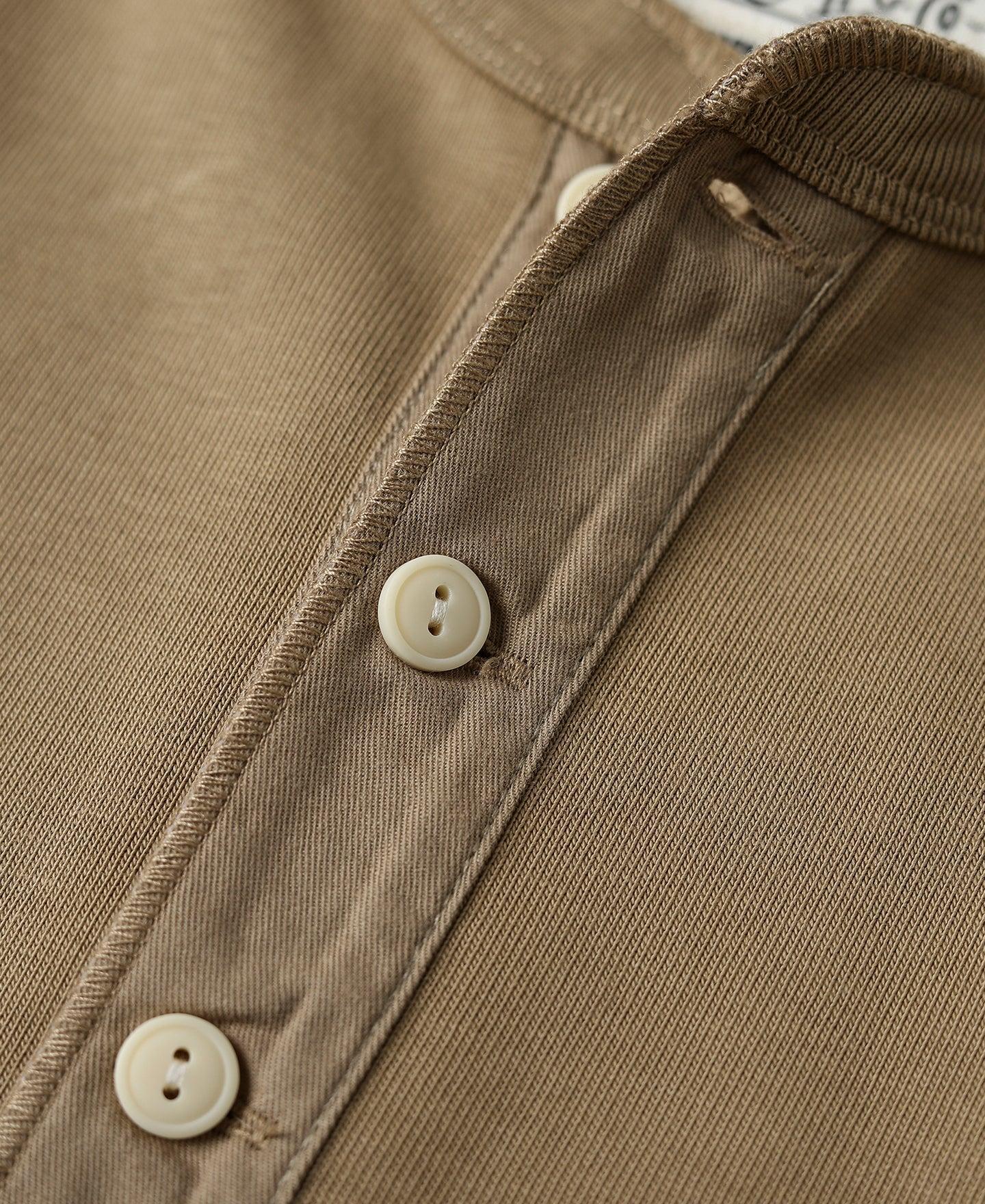 Vintage Long Sleeve Henley Shirt - Khaki Product Image