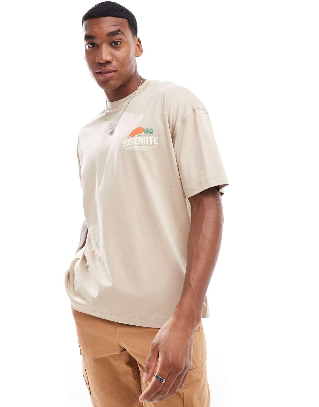 ASOS DESIGN oversized T-shirt in beige with scenic back print Product Image