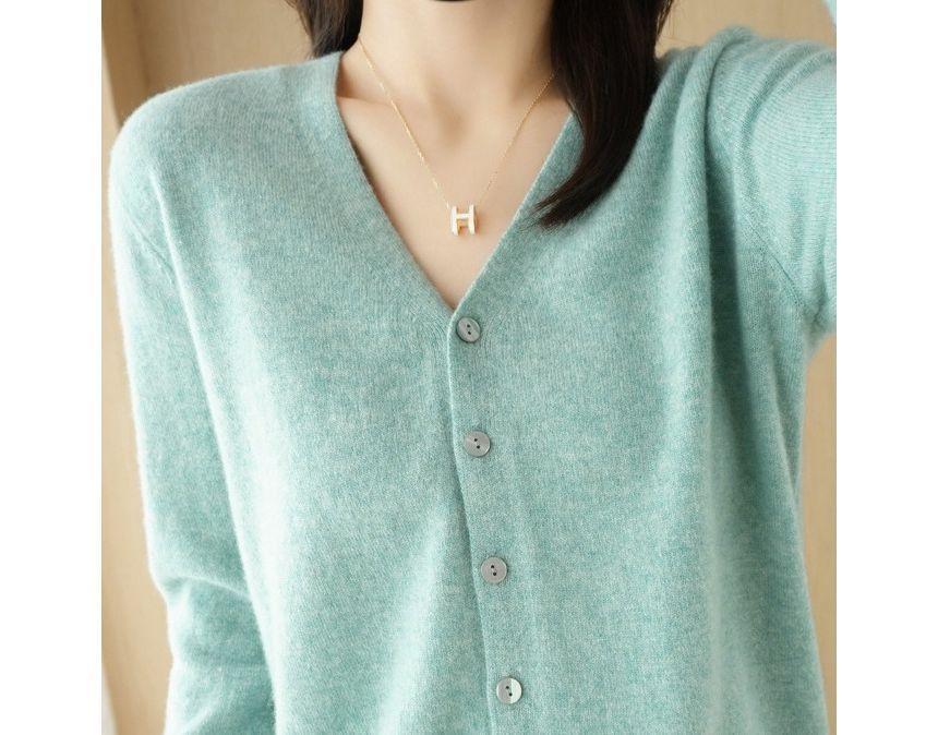 V-Neck Button-Up Plain Cardigan Product Image