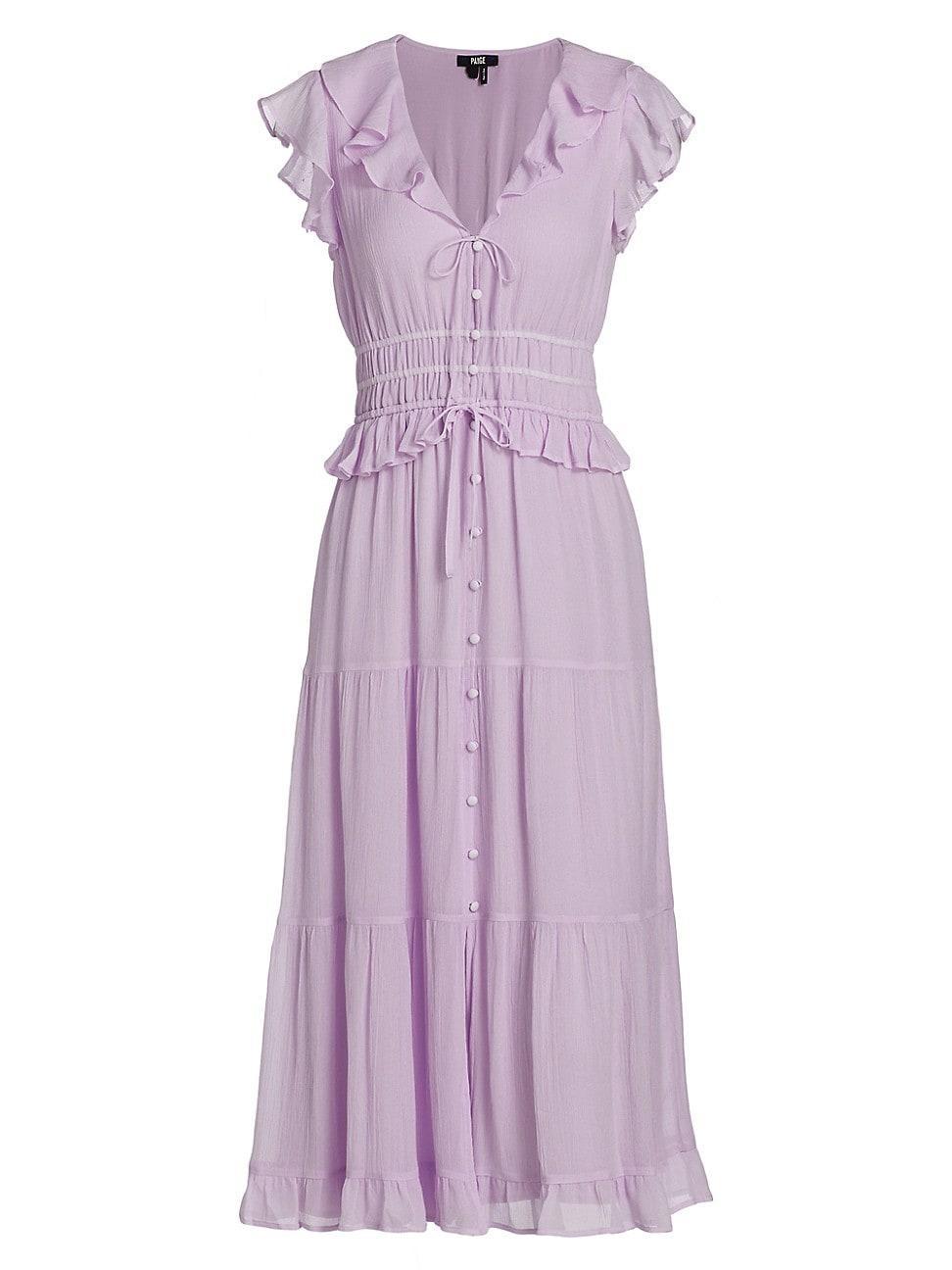 PAIGE Paradis Ruffle Silk Midi Dress Product Image