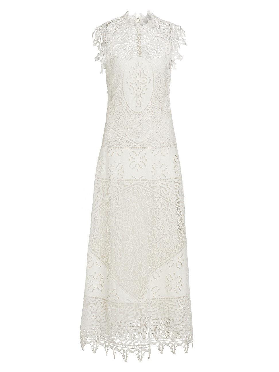 Womens Flora Eyelet & Lace Linen Dress Product Image