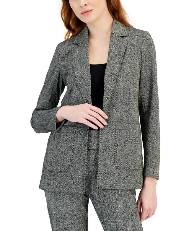 Anne Klein Womens Metallic Herringbone Patch-Pocket Blazer Product Image