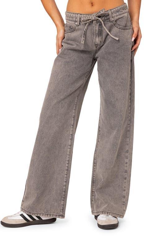 EDIKTED Tie Belt Low Rise Wide Leg Jeans Product Image