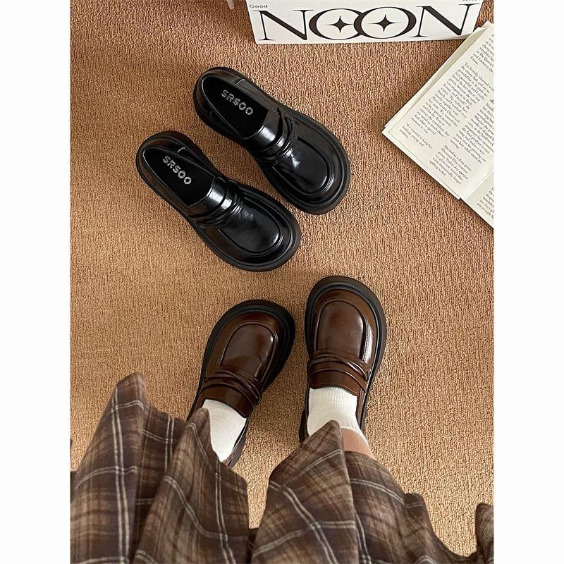 Platform Plain Faux Leather Loafers product image