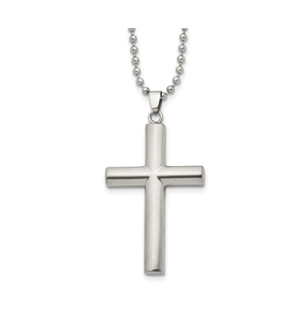 Chisel Brushed and Polished Cross Pendant on a Ball Chain Necklace Product Image