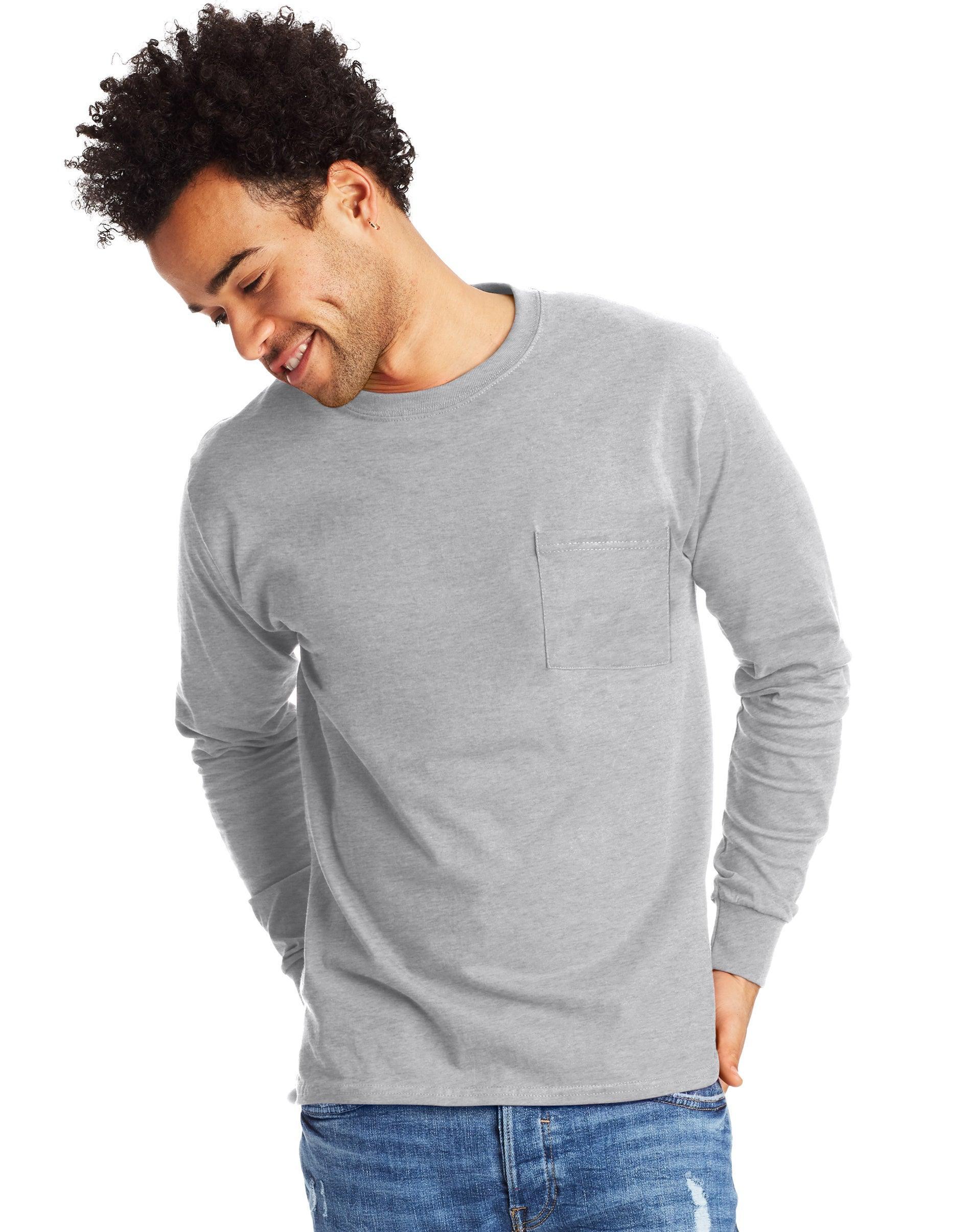 Hanes Essentials Mens Cotton Long Sleeve Pocket Tee White S Product Image