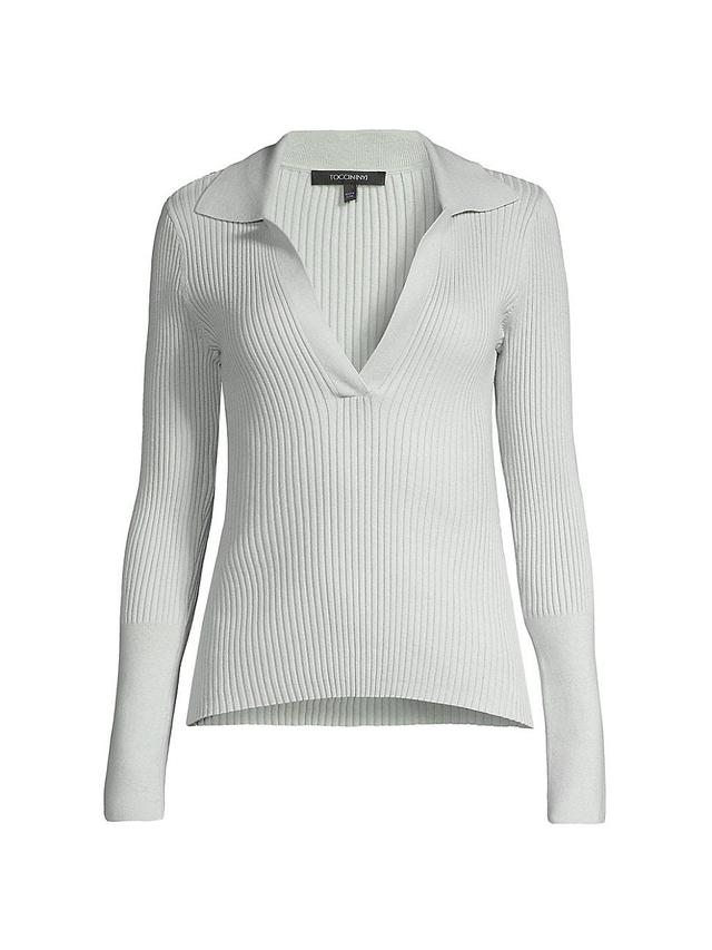 Womens Rib-Knit Polo Sweater Product Image