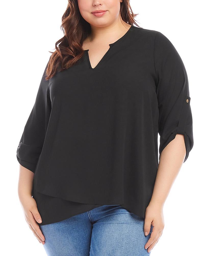 Karen Kane Women's Plus Size Asymmetric Hem Wrap Top, , 100% Polyester Product Image