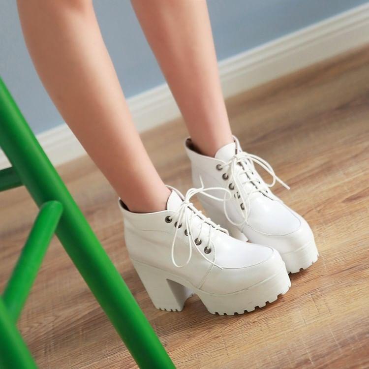 Block Heel Lace-Up Ankle Boots Product Image