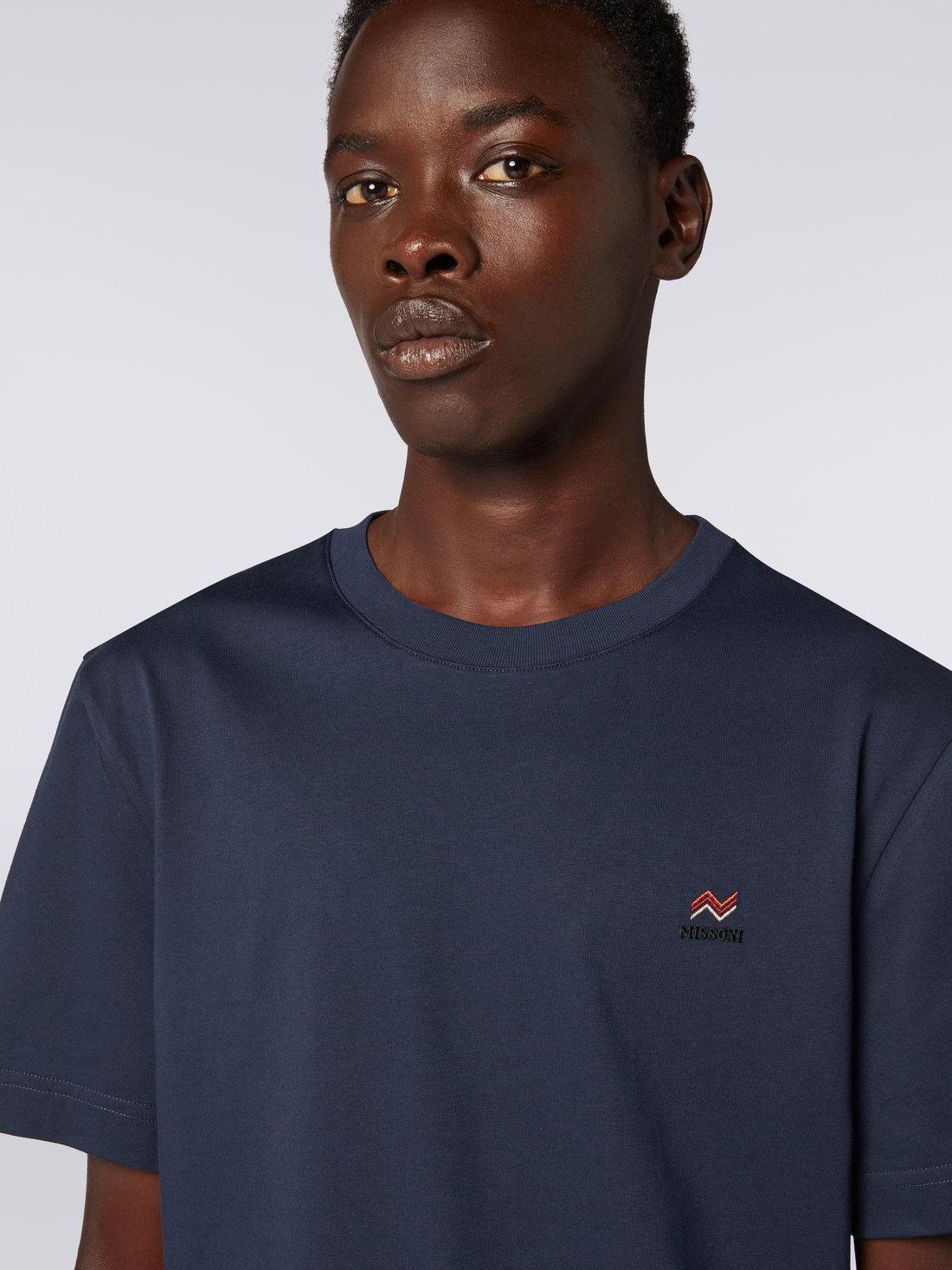 Crew-neck cotton T-shirt with embroidery and logo Blue | Missoni Product Image