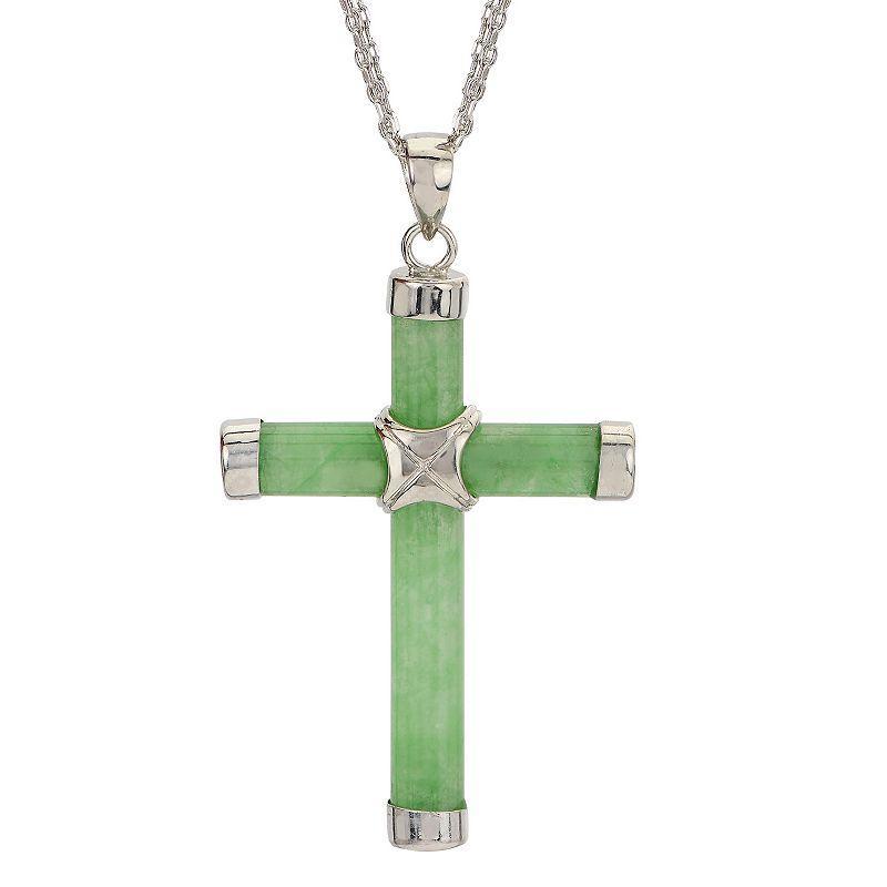 Sterling Silver Jade Cross Pendant Necklace, Womens, Green Product Image