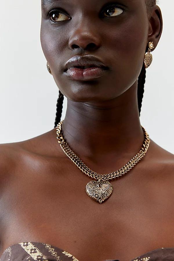 Etched Heart Choker Necklace Womens at Urban Outfitters Product Image