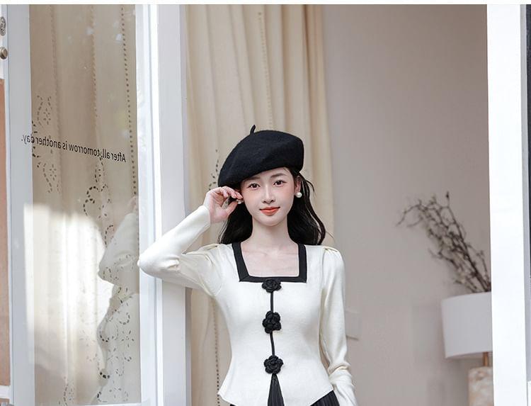 Set: Long-Sleeve Square Neck Top + High Rise Maxi A-Line Skirt Product Image