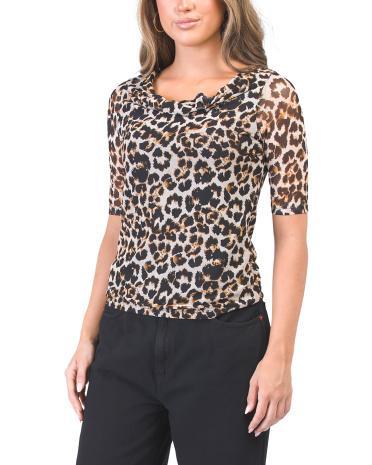 Mesh Drape Animal Print Shirt for Women | Polyester/Spandex Product Image