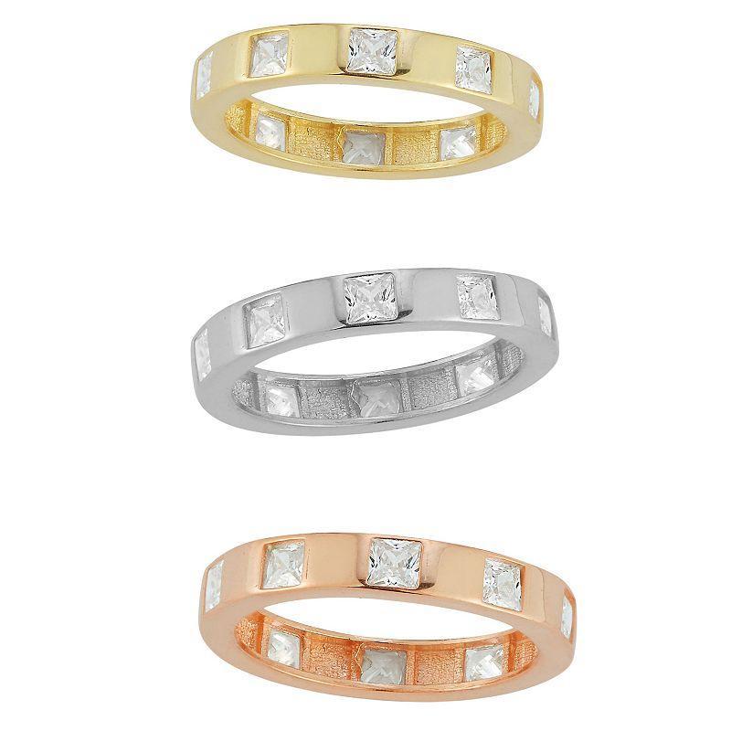 Sunkissed Sterling Tri Tone Cubic Zirconia Band Ring Set, Womens Product Image