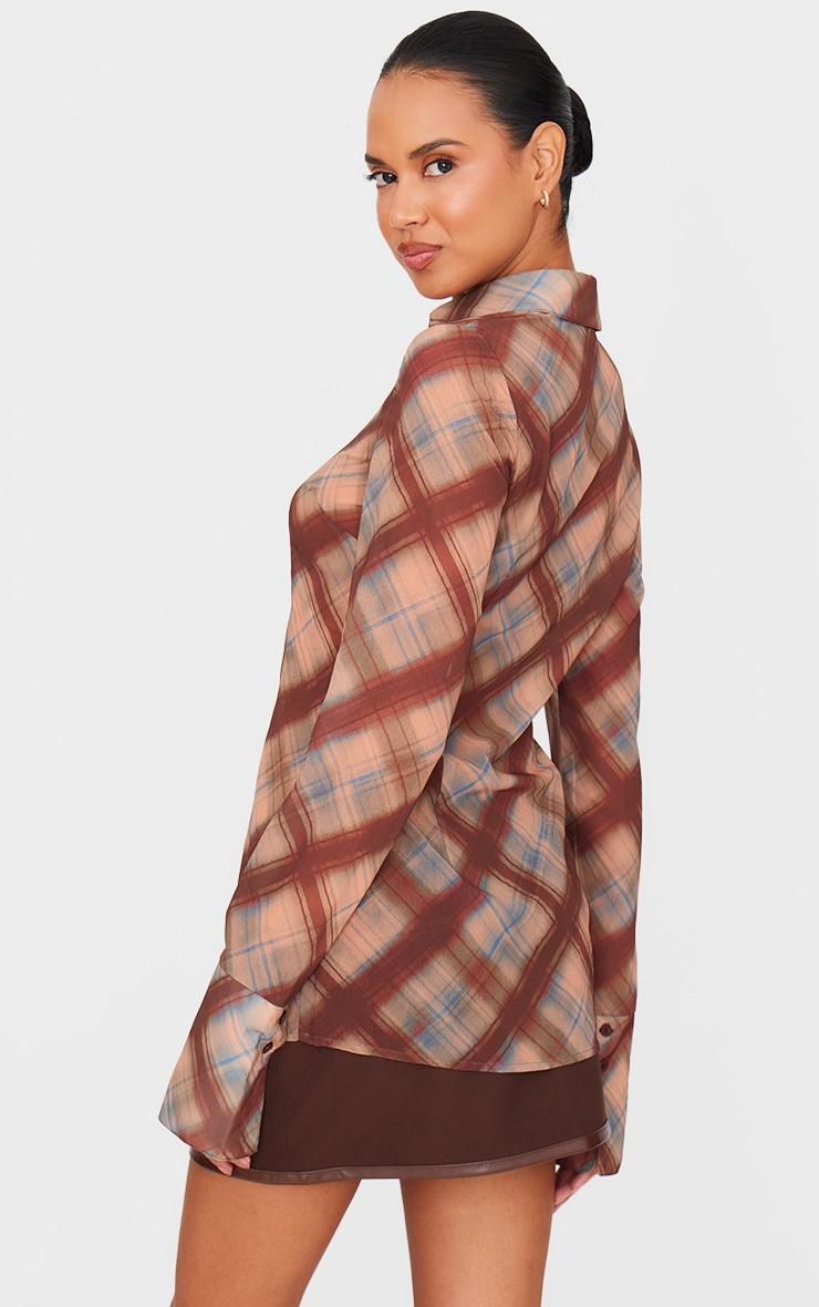 Brown Check Print Chiffon Fitted Shirt Product Image