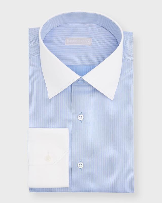 Mens Contrast Collar-Cuff Stripe Dress Shirt Product Image