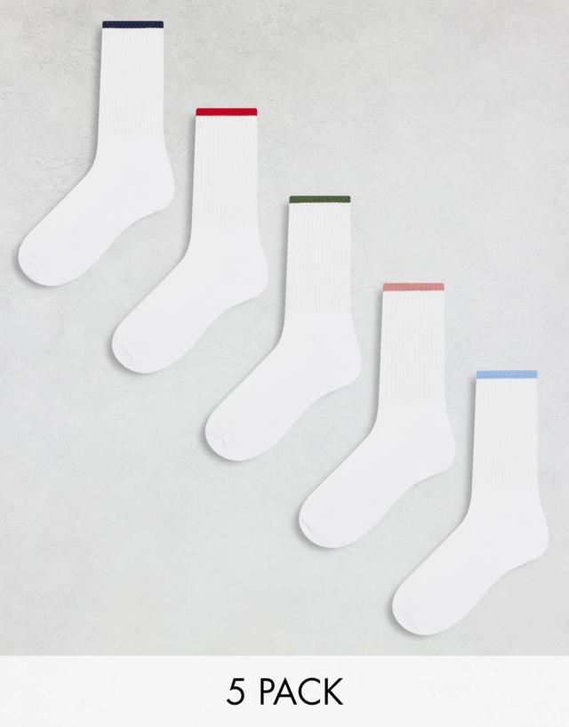 ASOS DESIGN 5 pack socks in white with colored piping Product Image