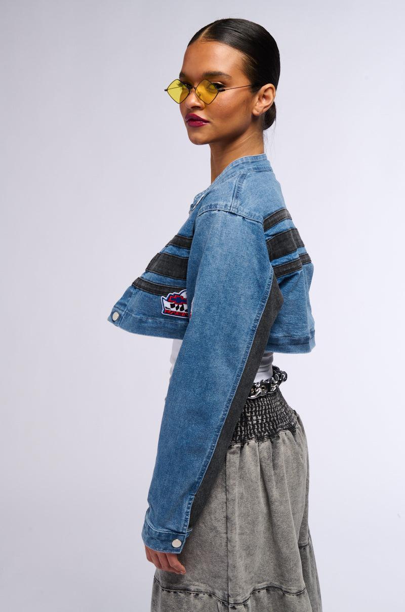 RACING QUEEN DENIM TWO IN ONE BOMBER Product Image