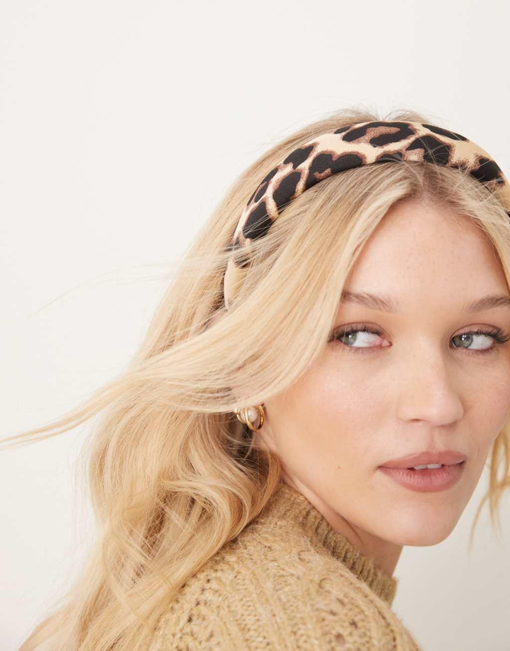 ASOS DESIGN padded headband in leopard print Product Image