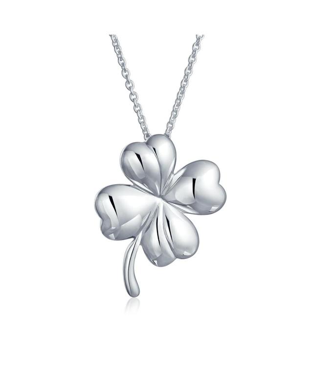 Bling Jewelry Good Luck Fortune Irish Shamrock Shape Lucky Charm Four Leaf Clover Pendant Necklace For Women Teen Polished .925 Sterling - Silv Product Image