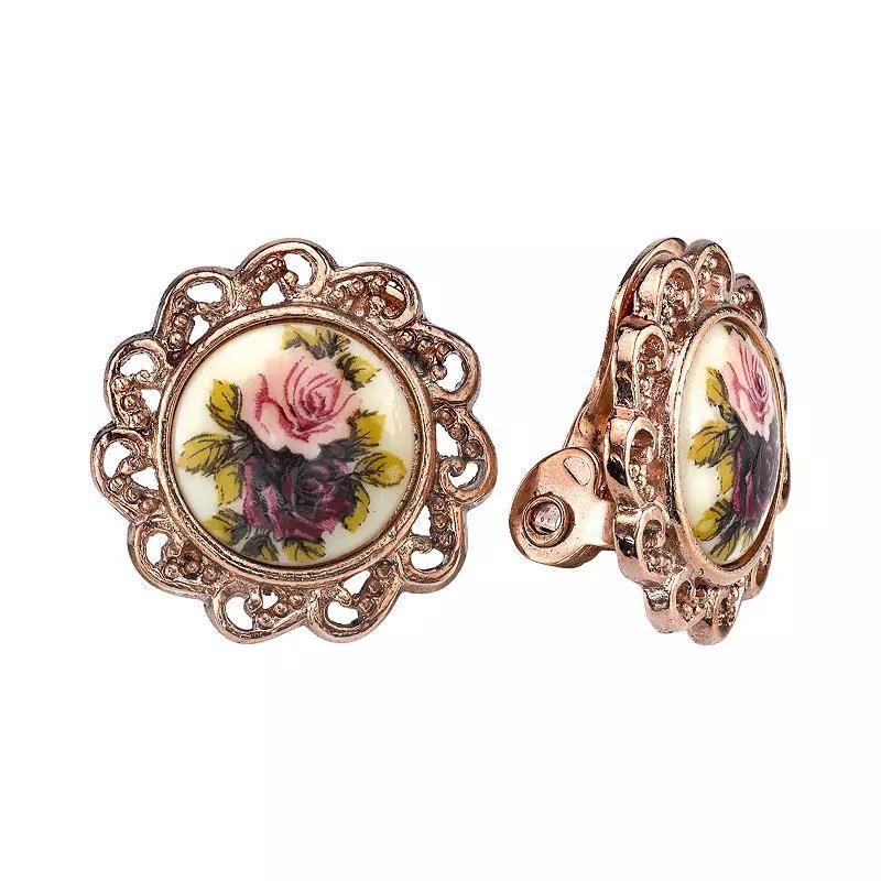 2028 Rose Gold-Tone Flower Round Clip Earrings Product Image