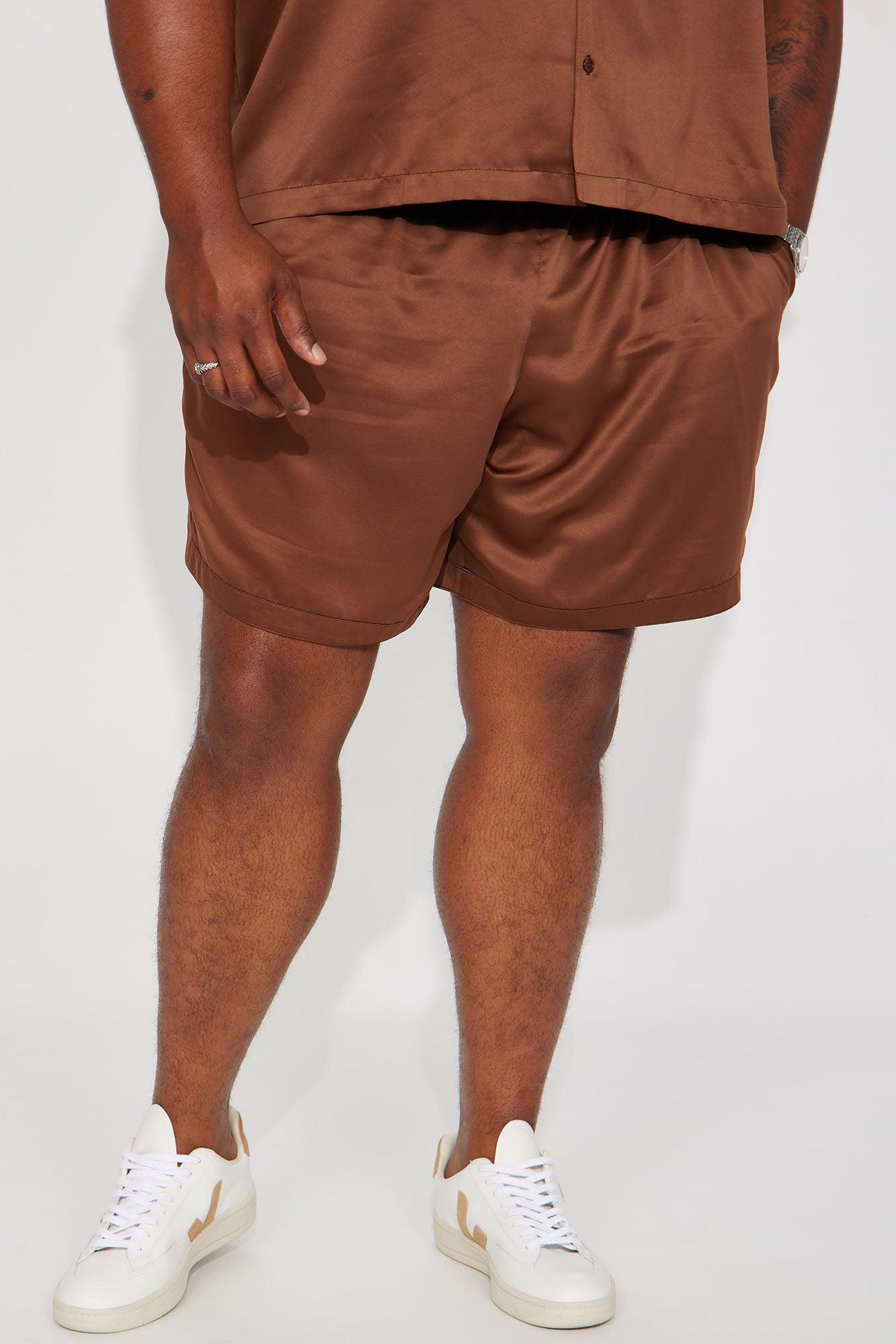 Fix Your Face Satin Shorts - Chocolate Product Image