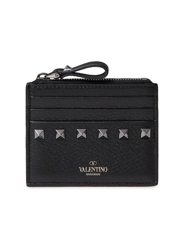 Womens Rockstud Grainy Calfskin Cardholder with Zipper Product Image