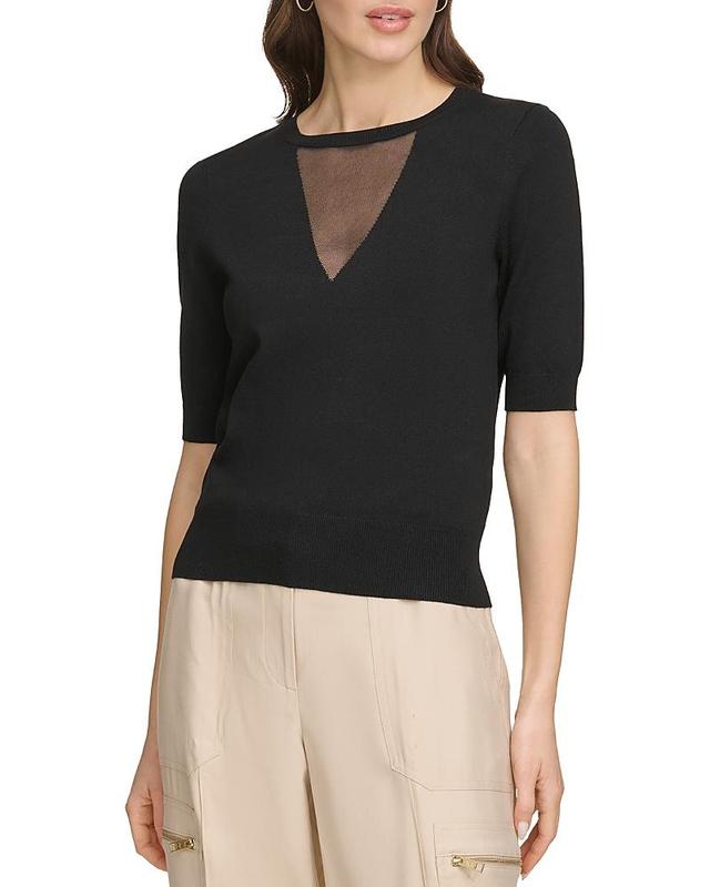 DKNY Sheer Mesh Illusion V-Neck Sweater Product Image