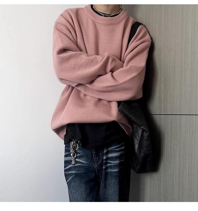 Crew Neck Plain Sweater Product Image