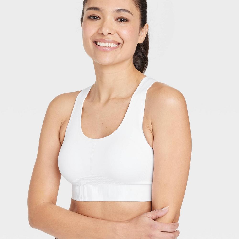 Womens Medium Support Seamless Racerback Midline Sports Bra - All in Motion White M Product Image