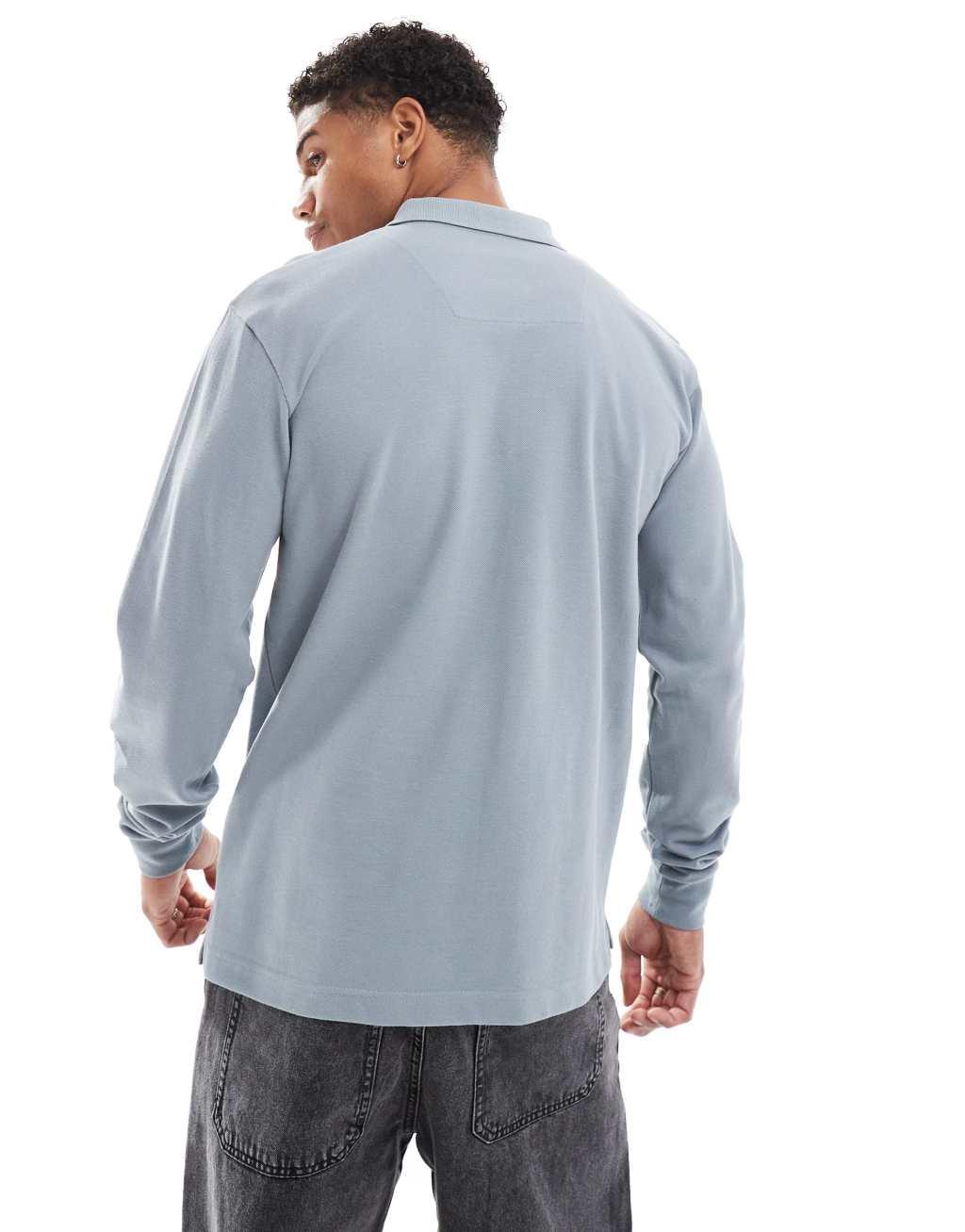 Marshall Artist long sleeve polo in gray Product Image