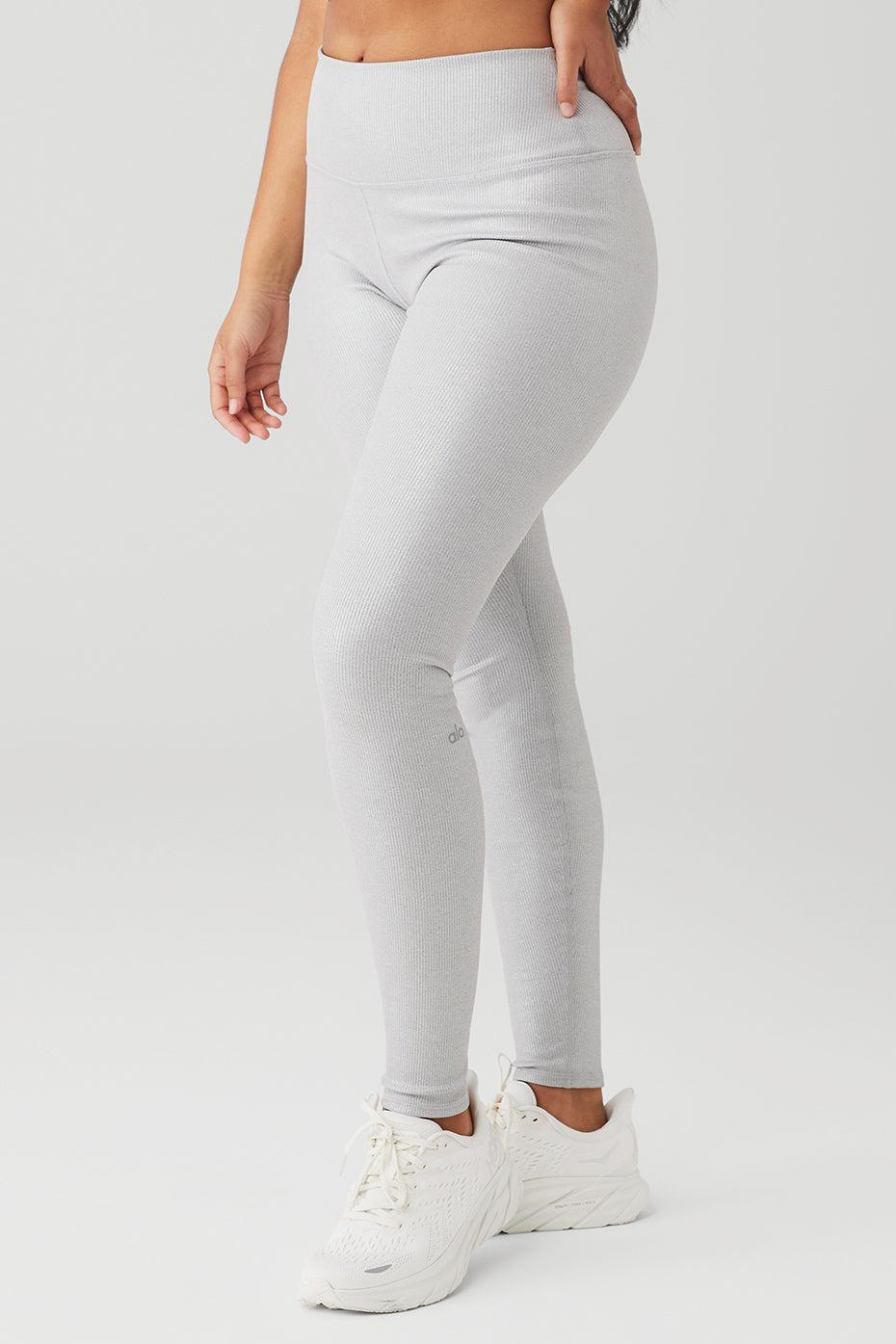 Alosoft Ribbed High-Waist Shimmer Legging - Light Grey Iridescent Product Image