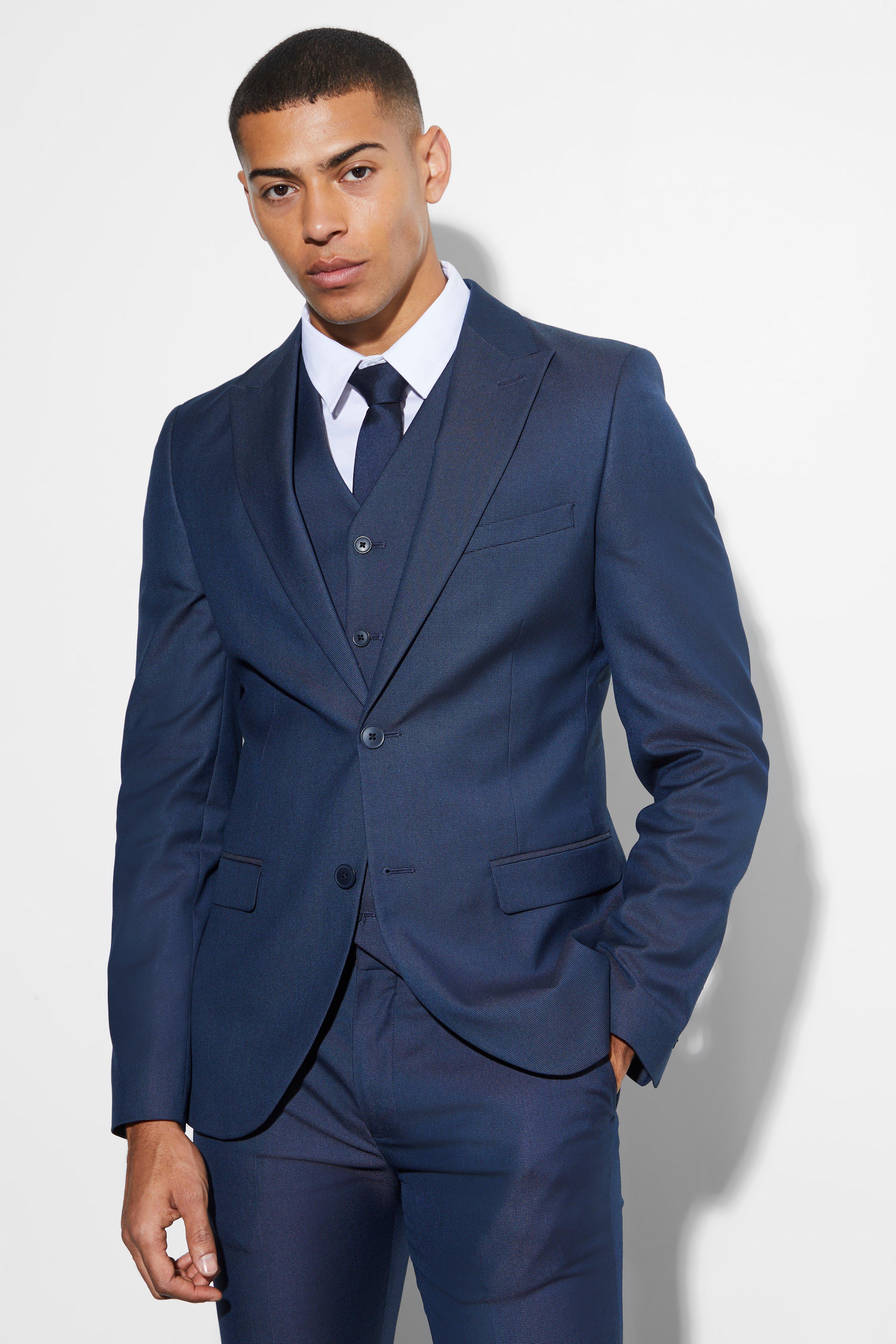 Skinny Single Breasted Pique Suit Jacket | boohooMAN USA Product Image