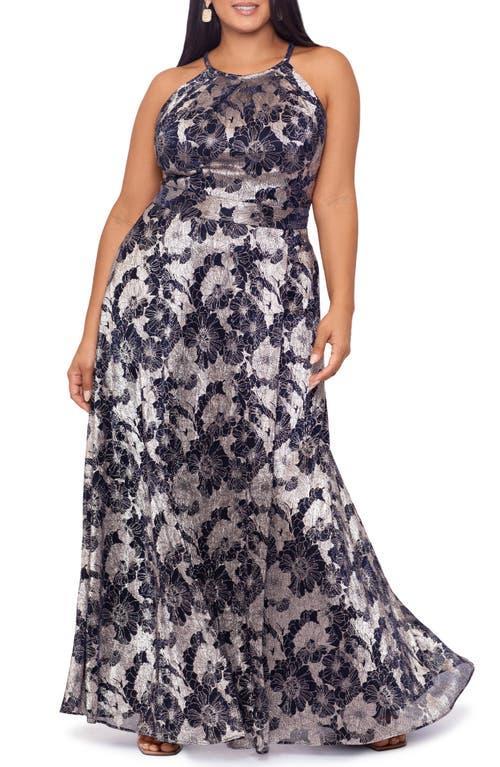 Betsy & Adam Metallic Floral Gown Product Image