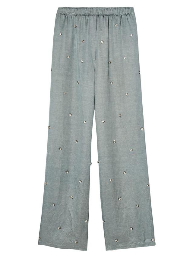 Womens Rhinestone Linen Trousers Product Image