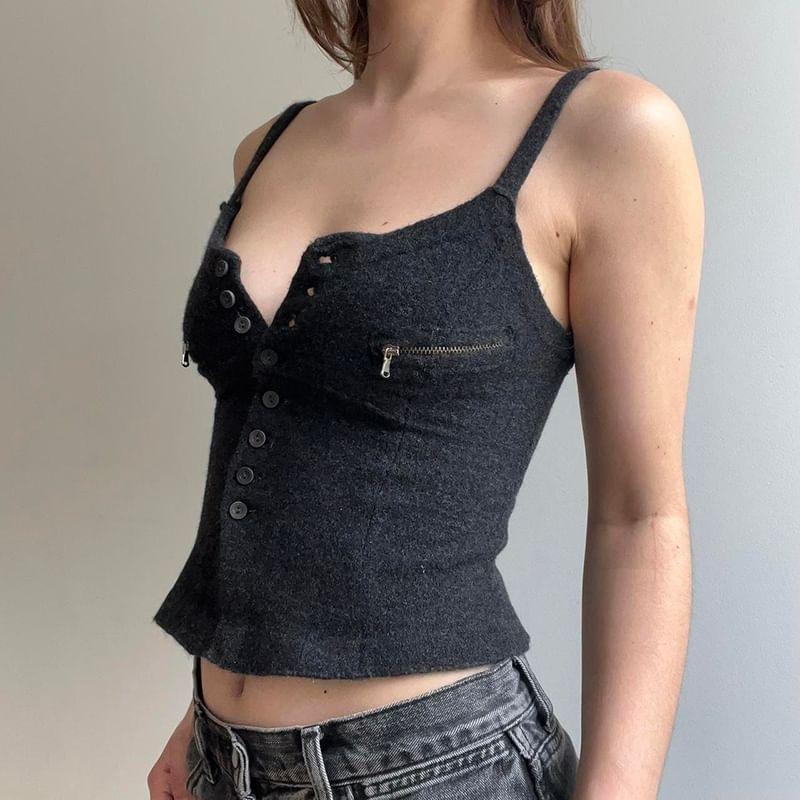 Plain Button-Up Cropped Cami Top product image