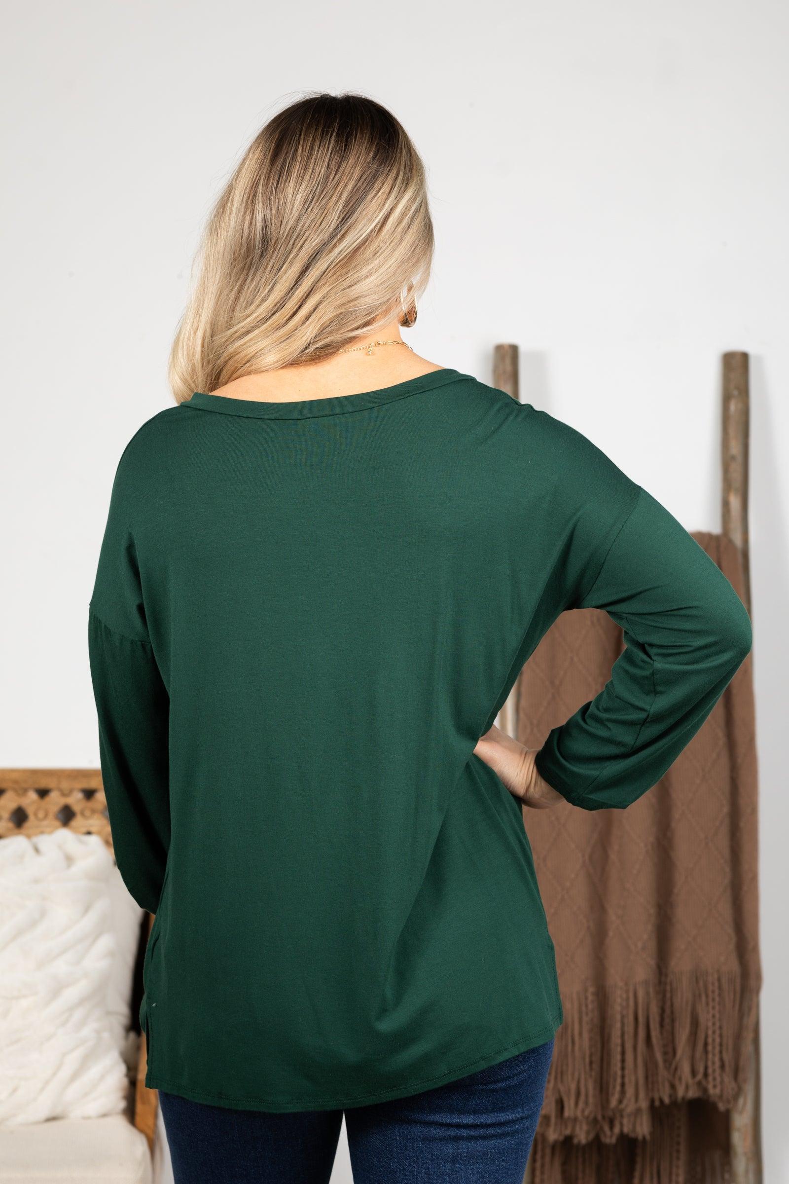 Hunter Green Oversized V-Neck Pocket Tee Product Image