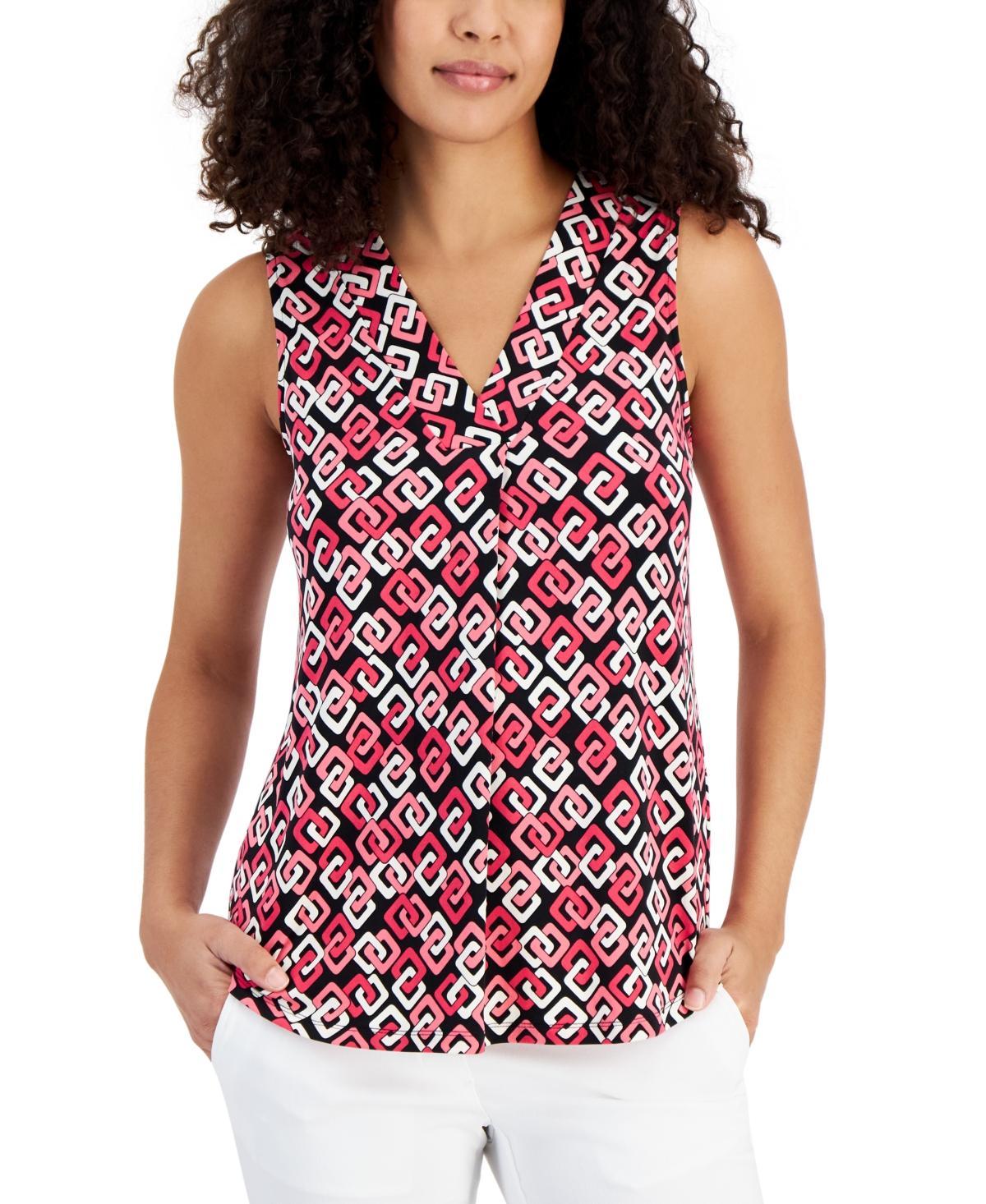 Women's Printed Sleeveless Pleated V-Neck Shell Top Product Image