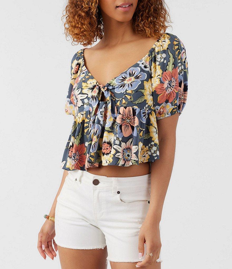 O'Neill Brenna Floral Print Short Sleeve Peplum Top product image