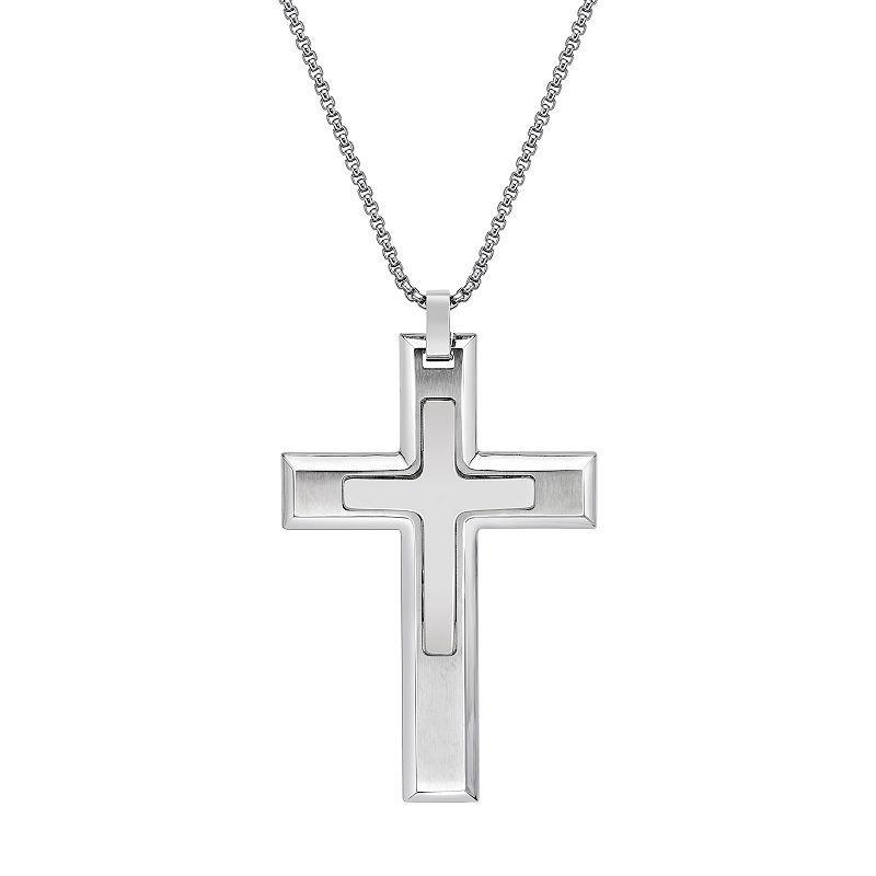 Mens LYNX Stainless Steel Cross Pendant White Product Image