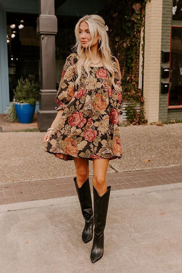 Mulled Wine Floral Knit Mini Dress Product Image