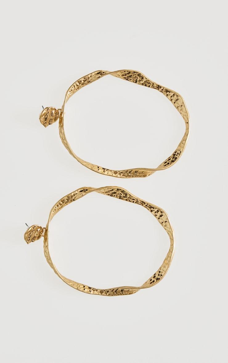 Gold Crinkle Oversized Hoop Earrings Product Image