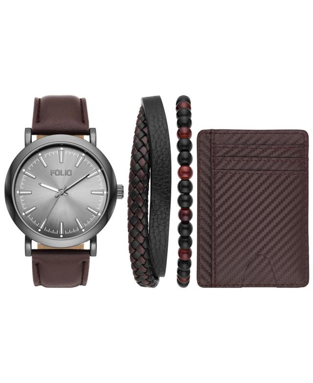 Folio Mens Three Hand Gunmetal 46mm Watch, Bracelet and Card Holder Gift Set, 4 Pieces - Gunmetal Product Image