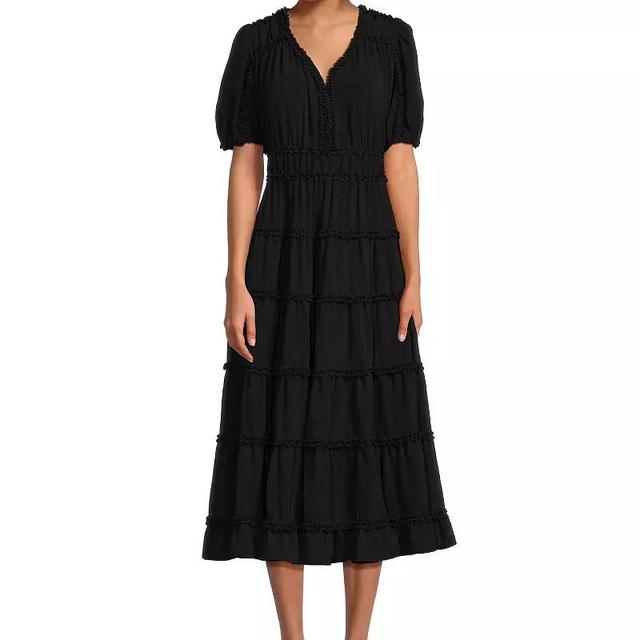 Womens Focus By Shani Fit and Flare Lightweight Woven Dress with Ruffle Detail Product Image