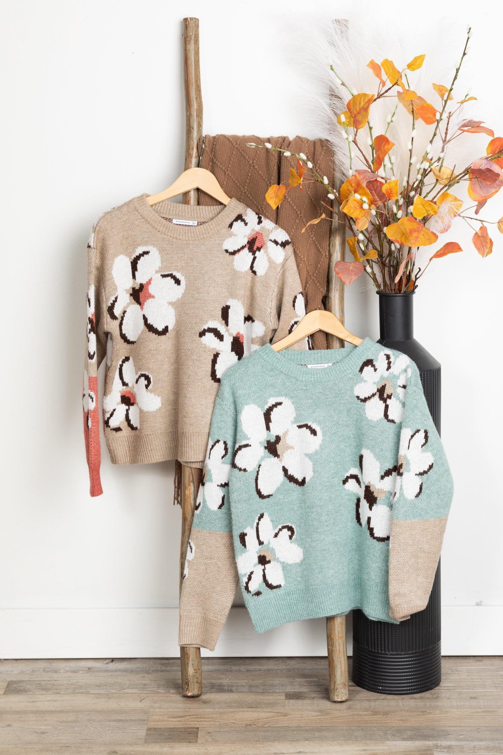 Flower Intarsia Two-Tone Sweater Product Image