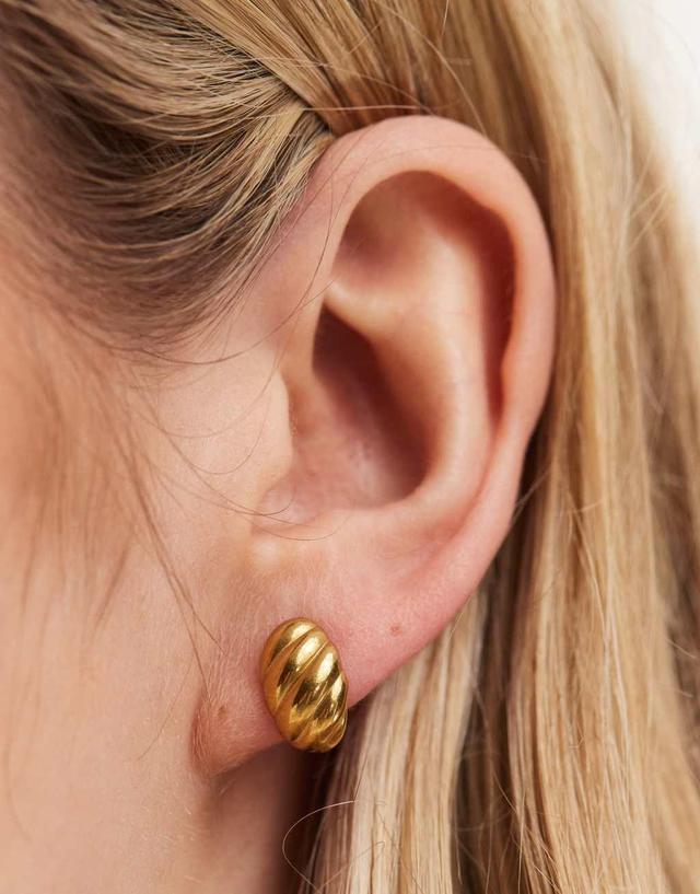 ASOS DESIGN waterproof stainless steel stud earrings with ridged curved design in gold tone Product Image