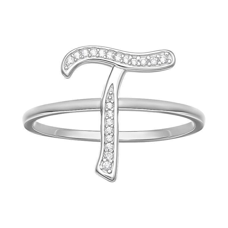 PRIMROSE Sterling Silver Cubic Zirconia Initial Ring, Womens Sterling Silver W Product Image