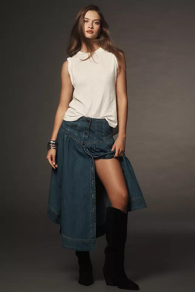 Pilcro Basque-Waist Denim Midi Skirt Product Image