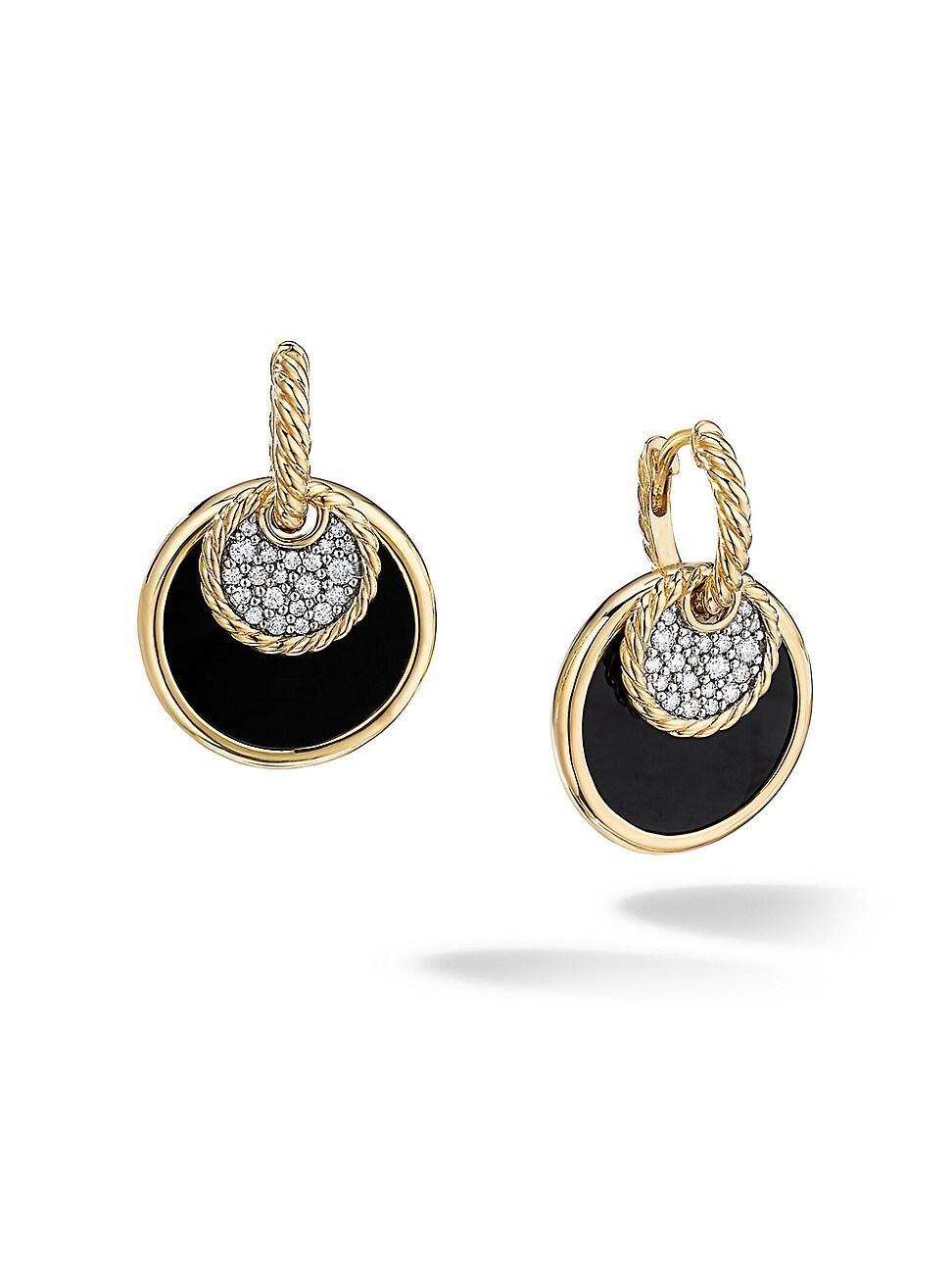 Womens DY Elements Convertible Drop Earrings in 18K Yellow Gold with Pav Diamonds and Black Onyx Reversible to Mother of Pearl Product Image